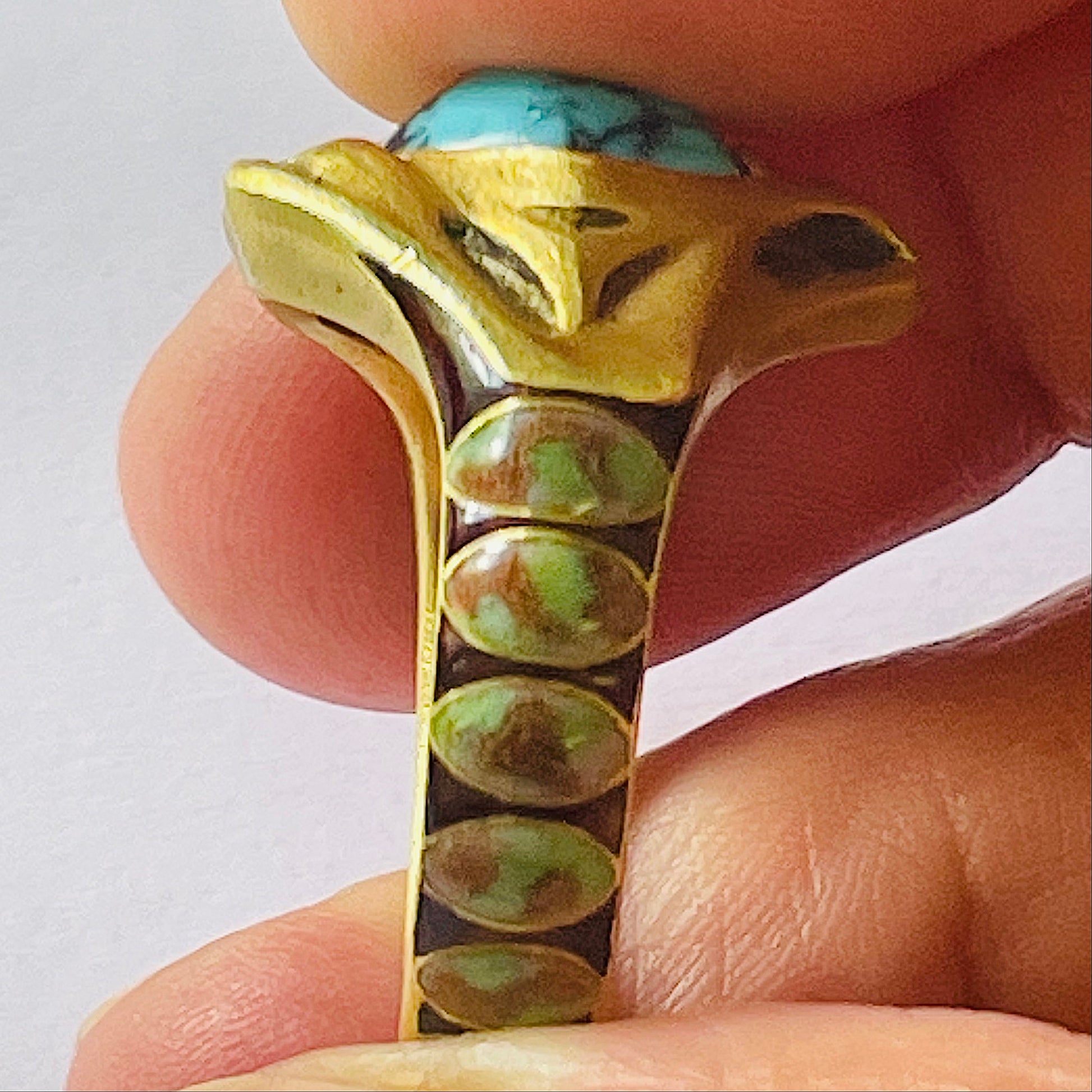 Lucien Galliard Art Nouveau 18KT Yellow Gold Turquoise & Enamel Snake Ring side