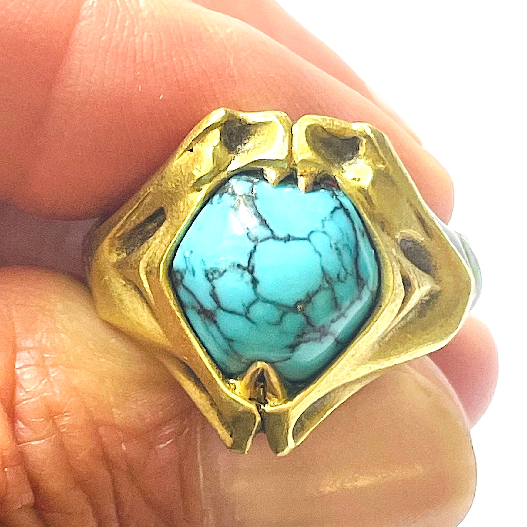 Lucien Galliard Art Nouveau 18KT Yellow Gold Turquoise & Enamel Snake Ring front