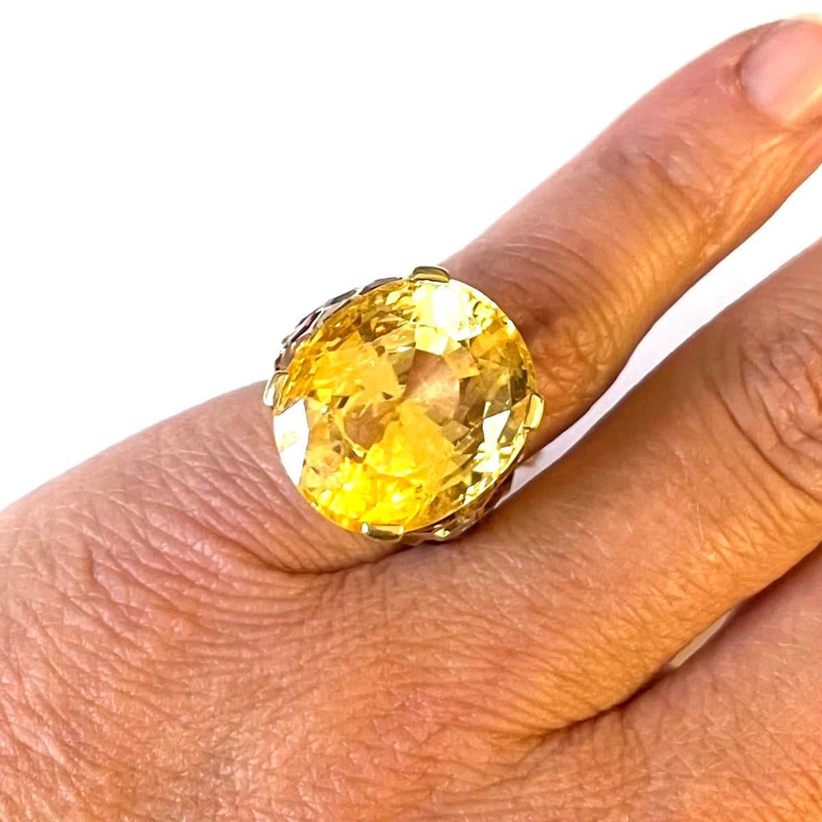 Suzanne Belperron French 1940s 18KT Yellow Gold Yellow Sapphire & Citrine Ring on finger