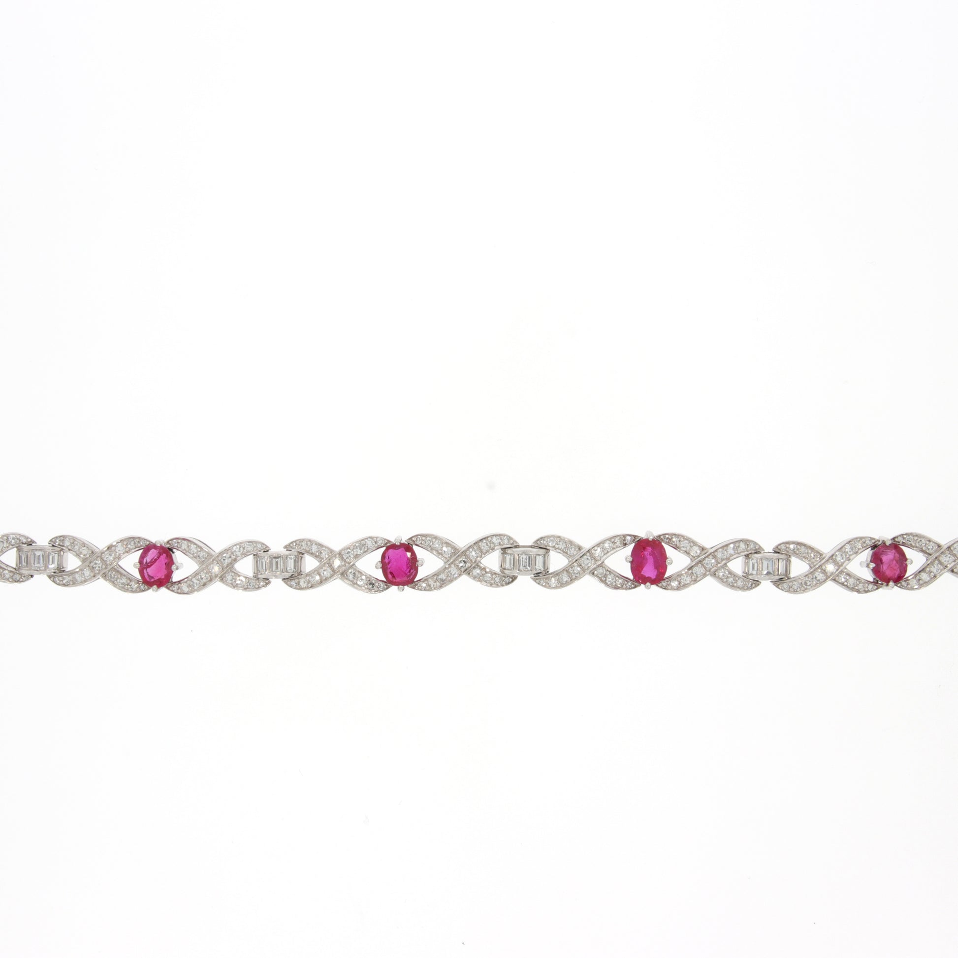Koch 1950s Platinum Diamond & Ruby Bracelet front