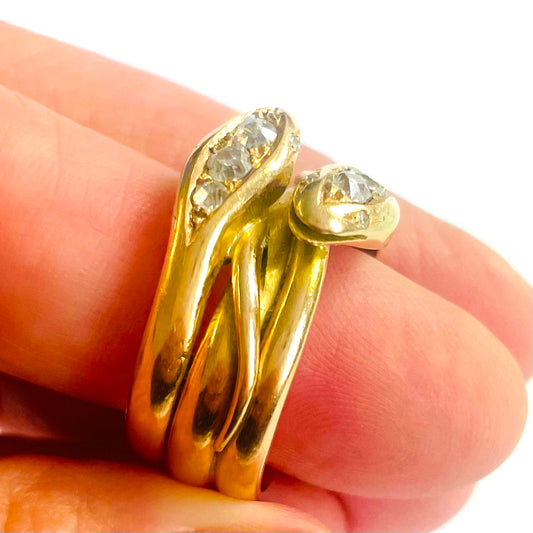 Art Nouveau 18KT Yellow Gold Diamond Snake Ring side