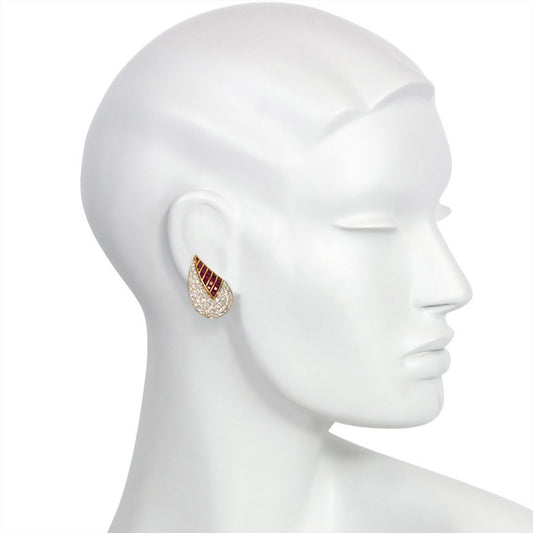 Mario Fasano 1980s 18KT Yellow & White Gold Diamond & Ruby Earrings worn on ear