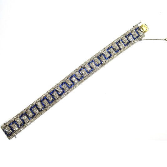 Art Deco Platinum Diamond & Sapphire Bracelet front