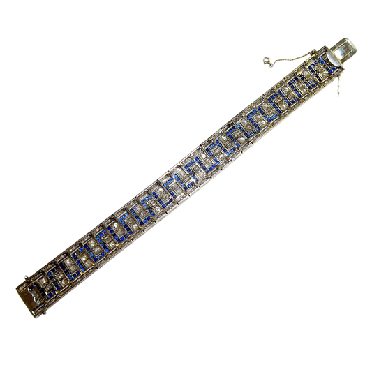 Art Deco Platinum Diamond & Sapphire Bracelet back