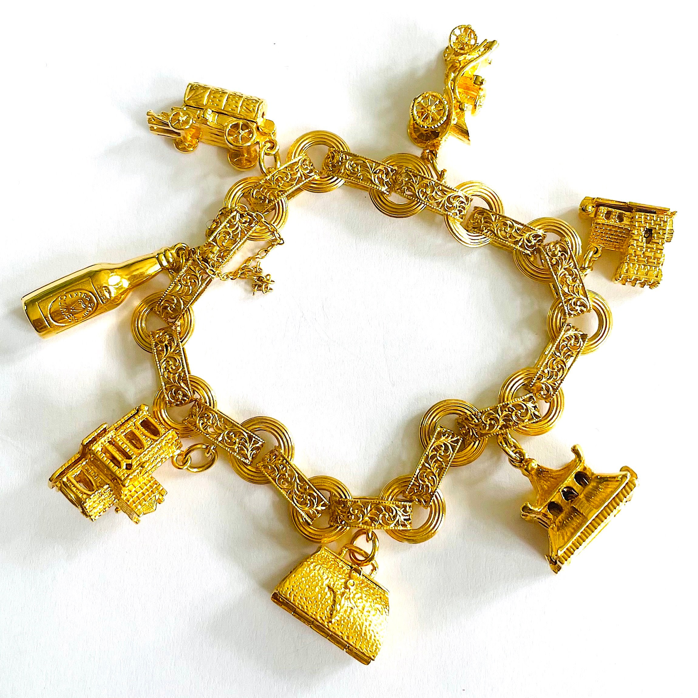 Vintage | Jewelry | Vtg 95s Gold Tone Siam Jade Tiger Eye Lapis Dragon  Figures Chip Charm Bracelet | Poshmark