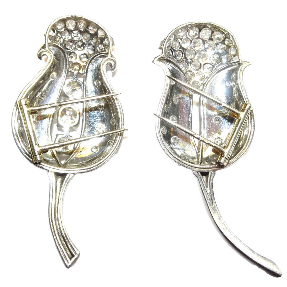 Rene Boivin French 1930s Platinum Diamond Tulip Brooches back