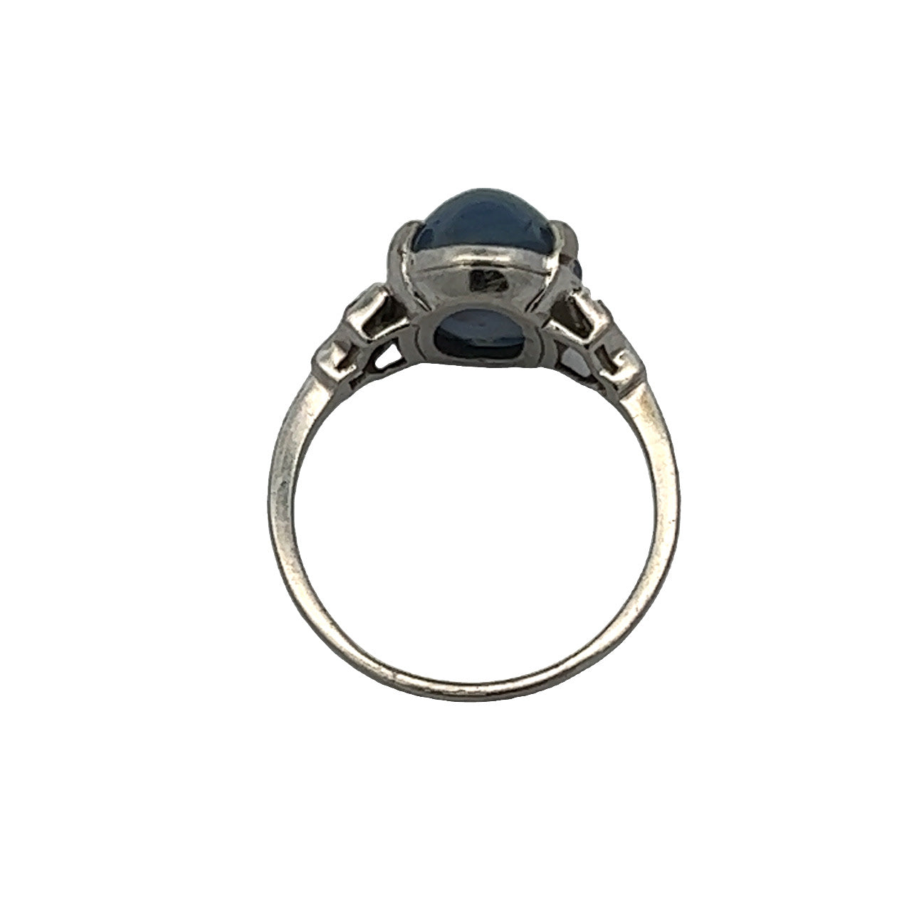 Art Deco Platinum Blue Star Sapphire & Diamond Ring profile