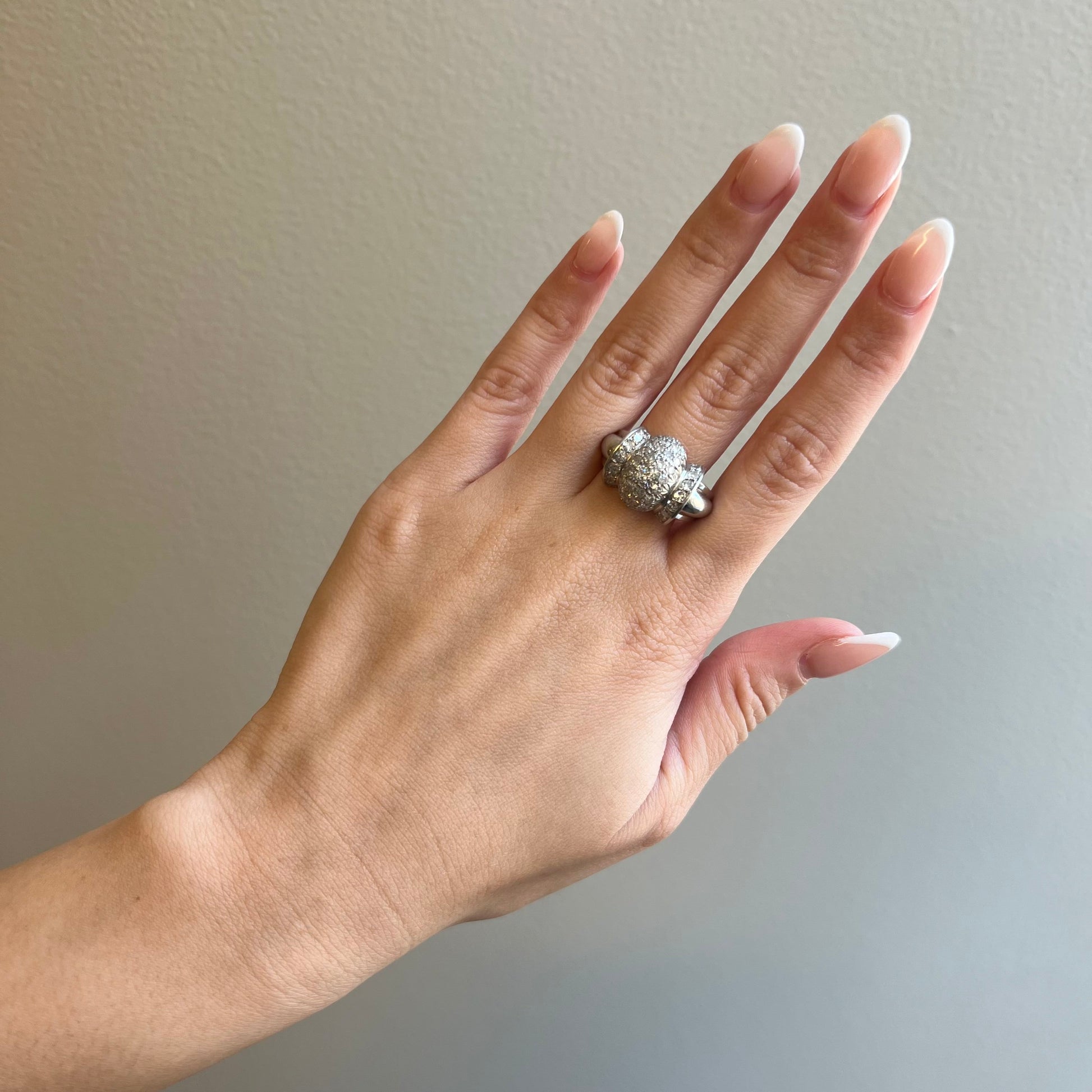1940s Platinum Diamond Ring worn on finger