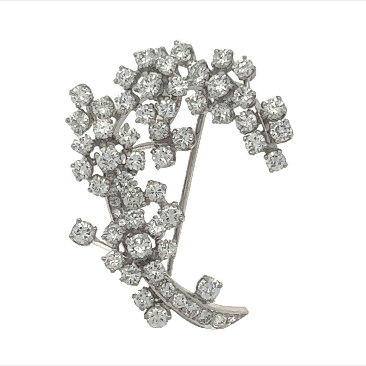 1970s Platinum Diamond Flower Brooch front