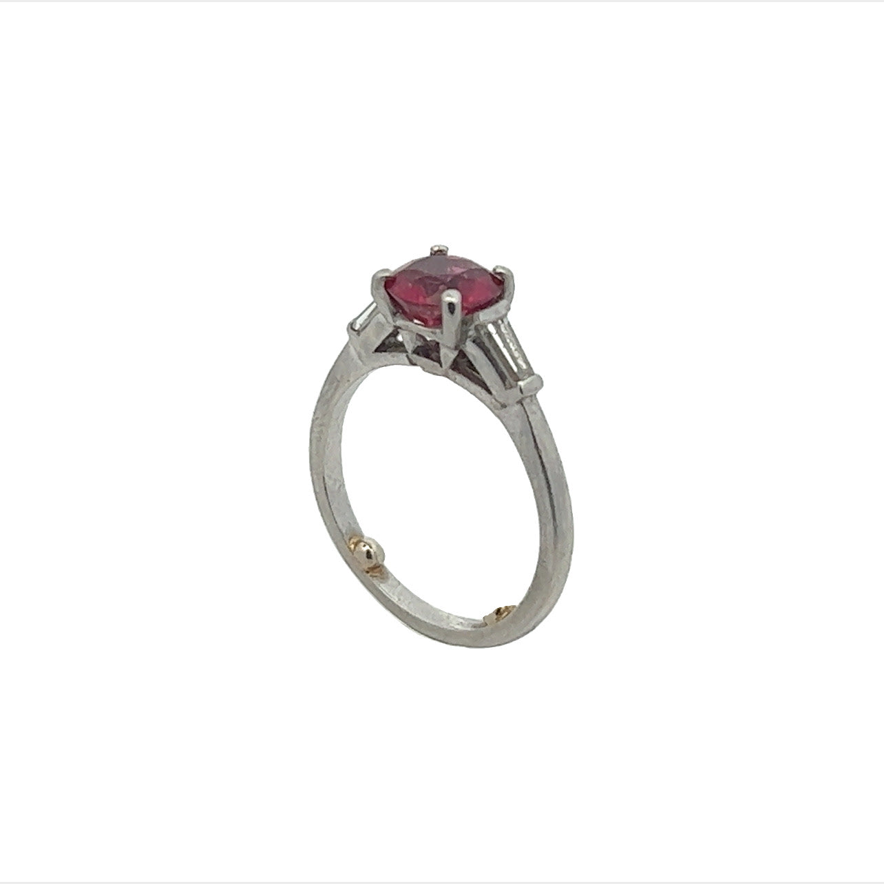 1970s Platinum Pink Sapphire & Diamond Ring side and top