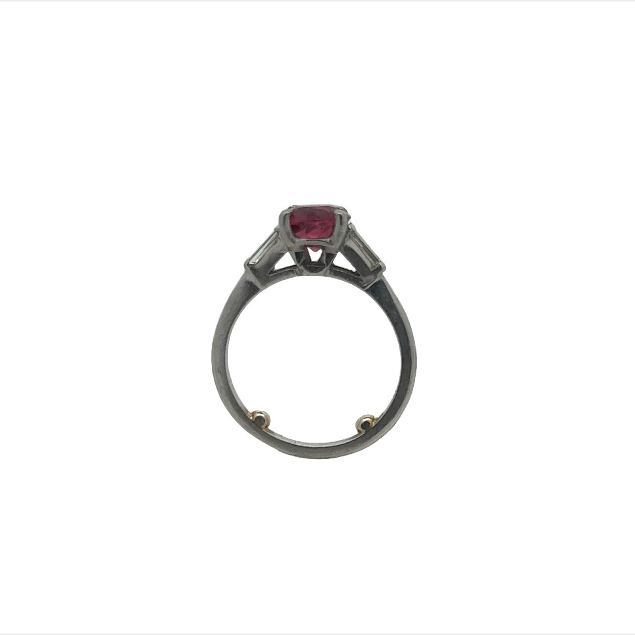 1970s Platinum Pink Sapphire & Diamond Ring profile
