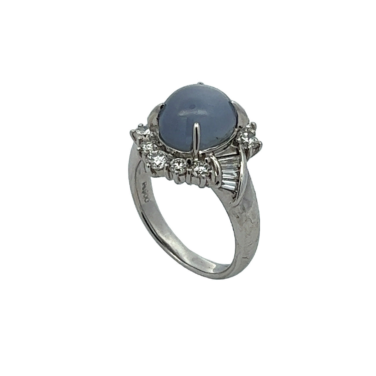 1950s Platinum Blue Star Sapphire & Diamond Ring side