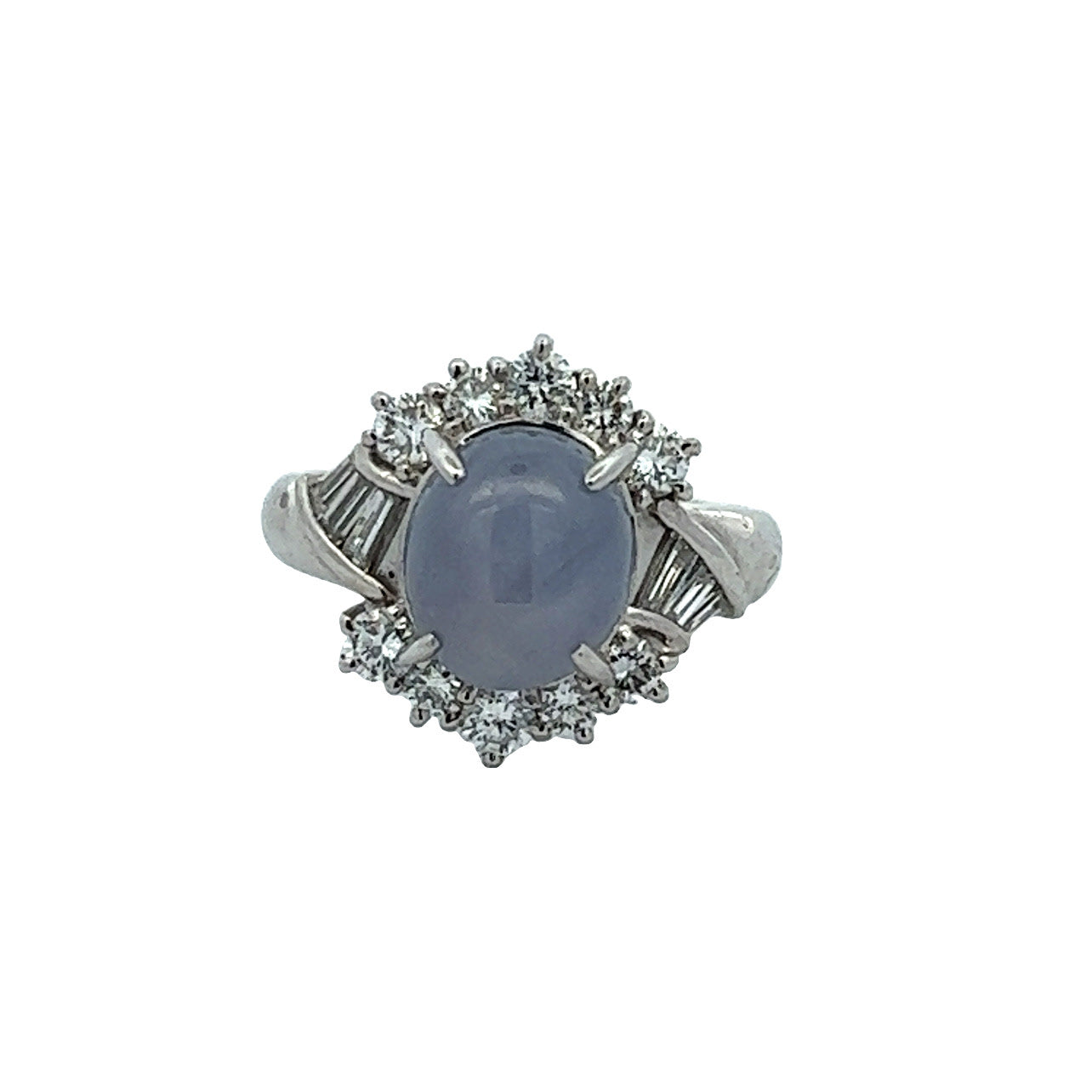 1950s Platinum Blue Star Sapphire & Diamond Ring front