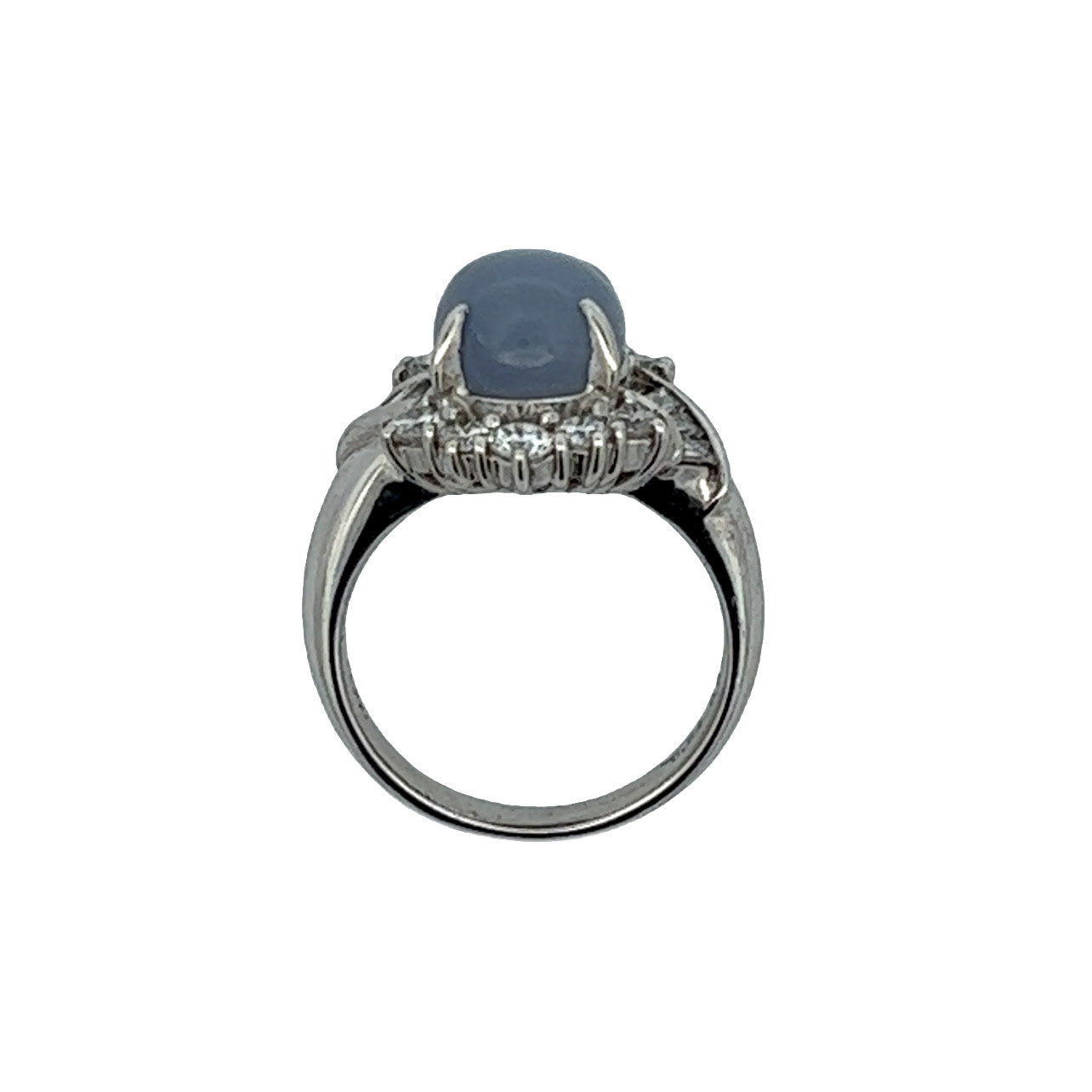 1950s Platinum Blue Star Sapphire & Diamond Ring profile
