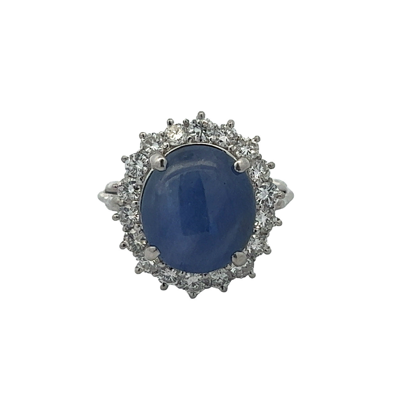 Post-1980s Platinum Blue Sapphire & Diamond Ring front