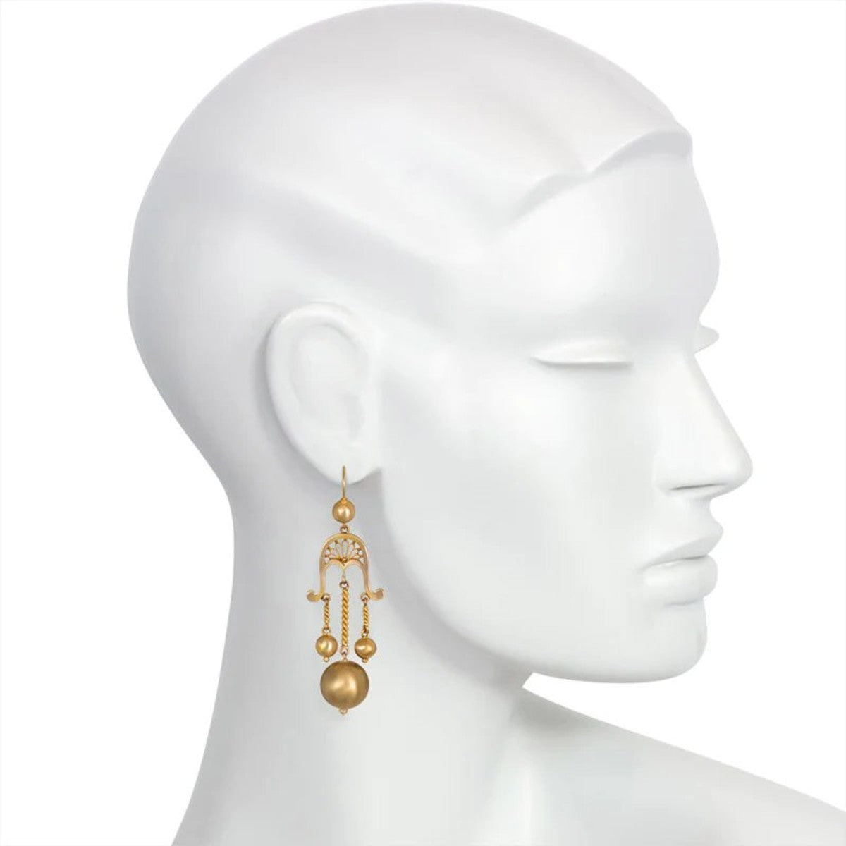 Victorian 14KT Yellow Gold Girandole Earrings on ear