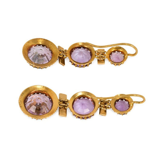 French Victorian 18KT Yellow Gold Amethyst & Natural Pearl Earrings back