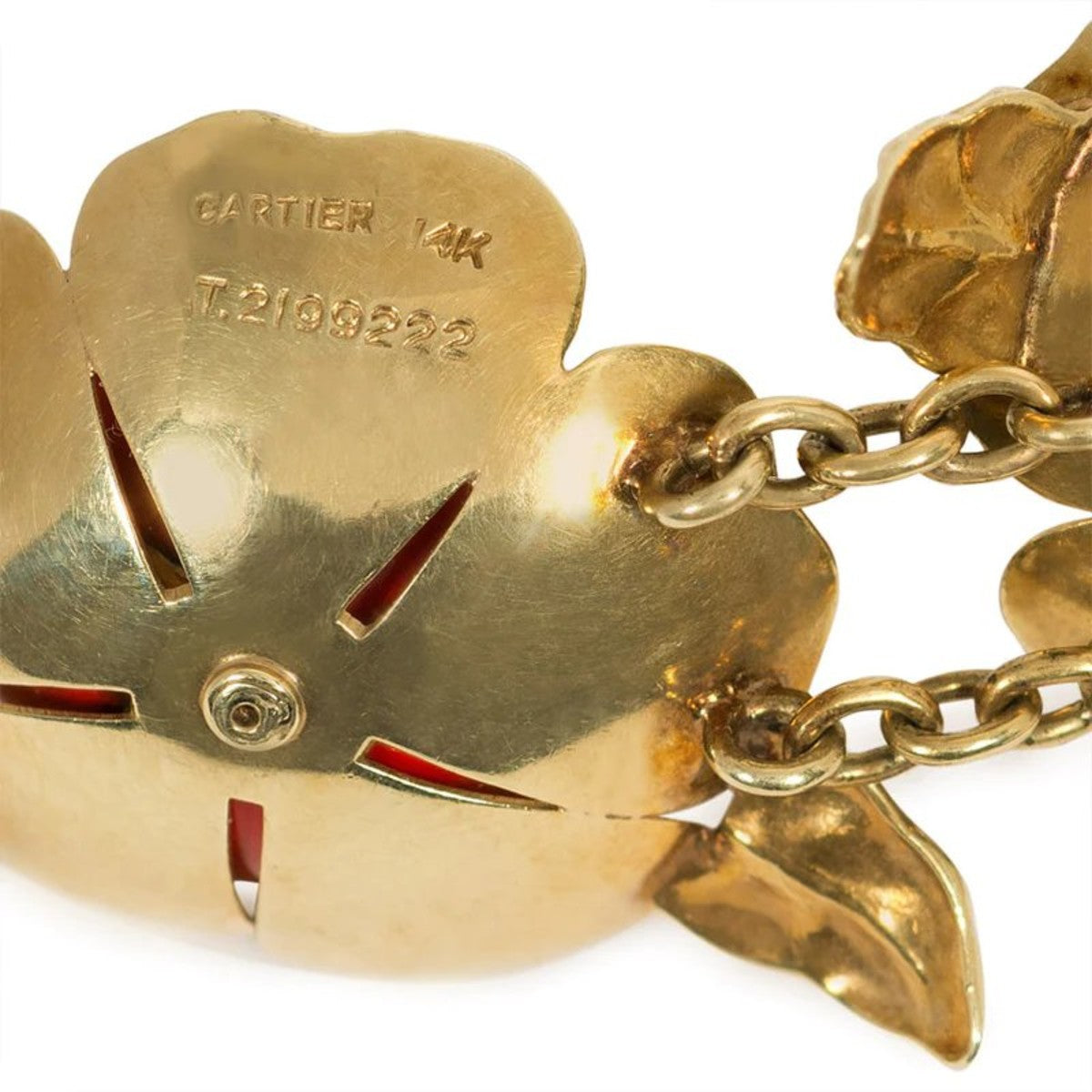 Cartier 1940s 14KT Yellow Gold Enamel Flower Bracelet close-up details