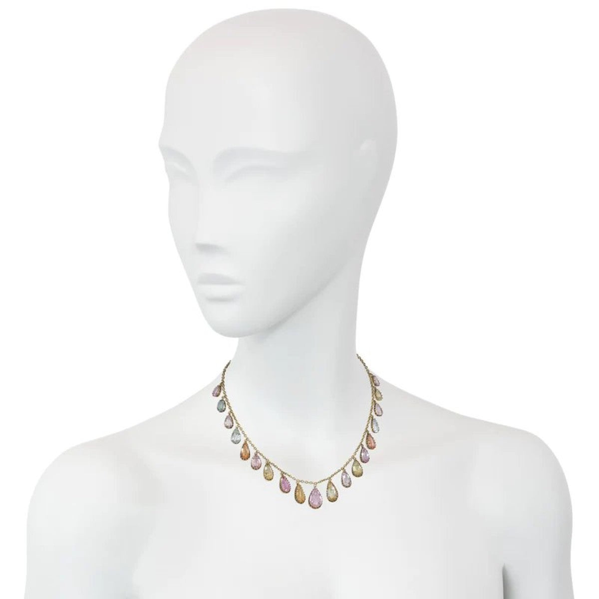 Victorian 14KT Yellow Gold Topaz Fringe Necklace on neck