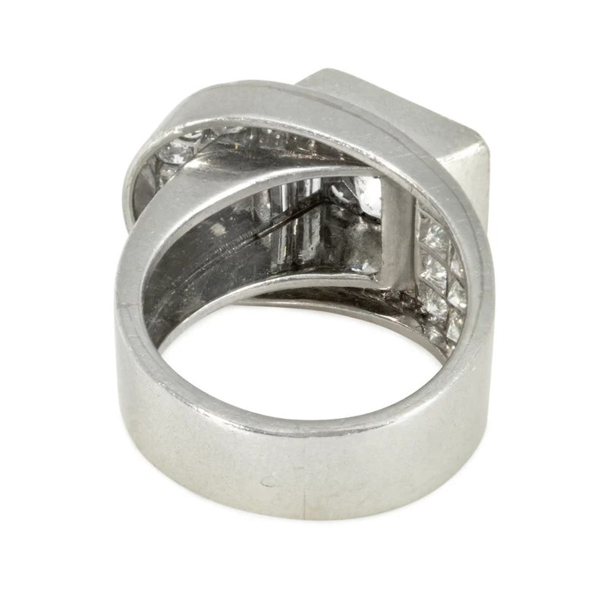 French Art Deco Platinum Diamond Stylized Buckle Ring back