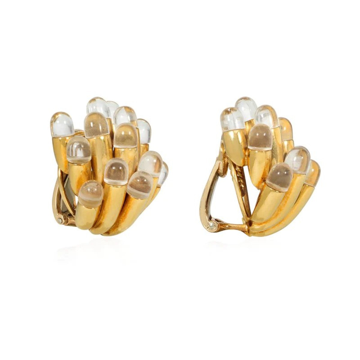 Aldo Cipullo 1970s 18KT Yellow Gold Rock Crystal Sea Anemones Earrings front and side