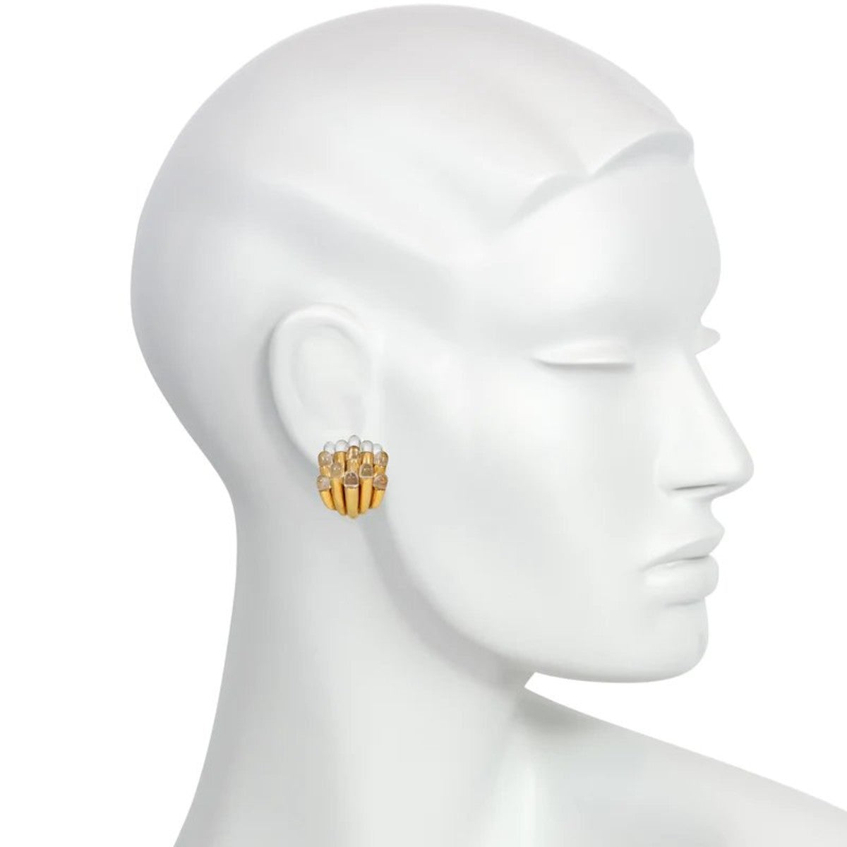 Aldo Cipullo 1970s 18KT Yellow Gold Rock Crystal Sea Anemones Earrings on ear