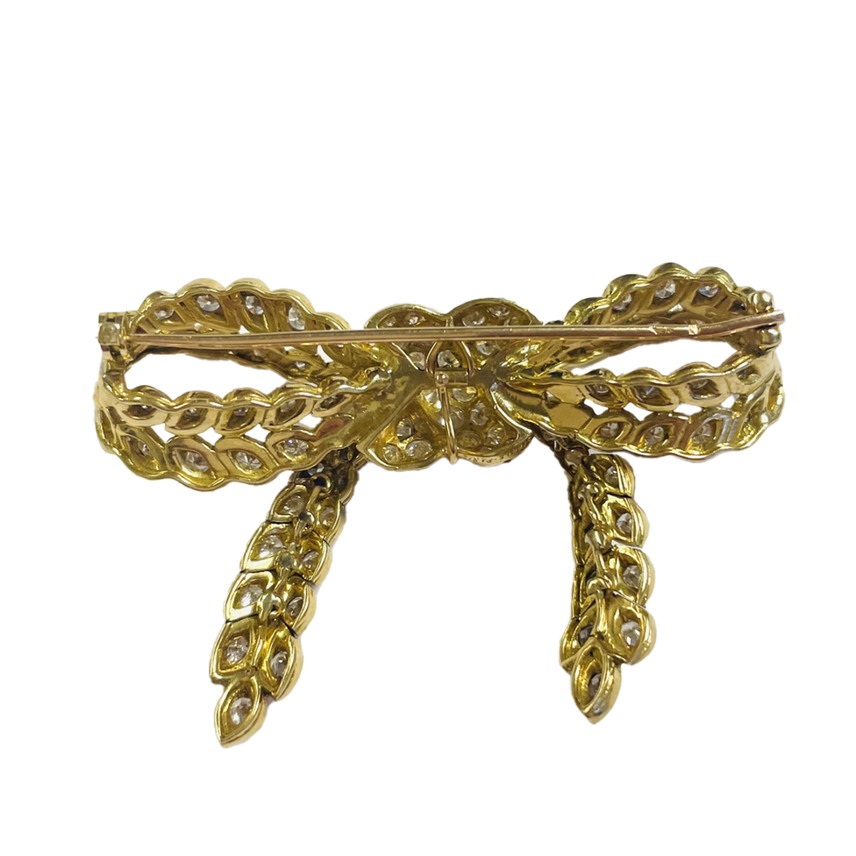 Pierre Sterlé Paris 1940s 18KT Yellow Gold Diamond Bow Brooch back