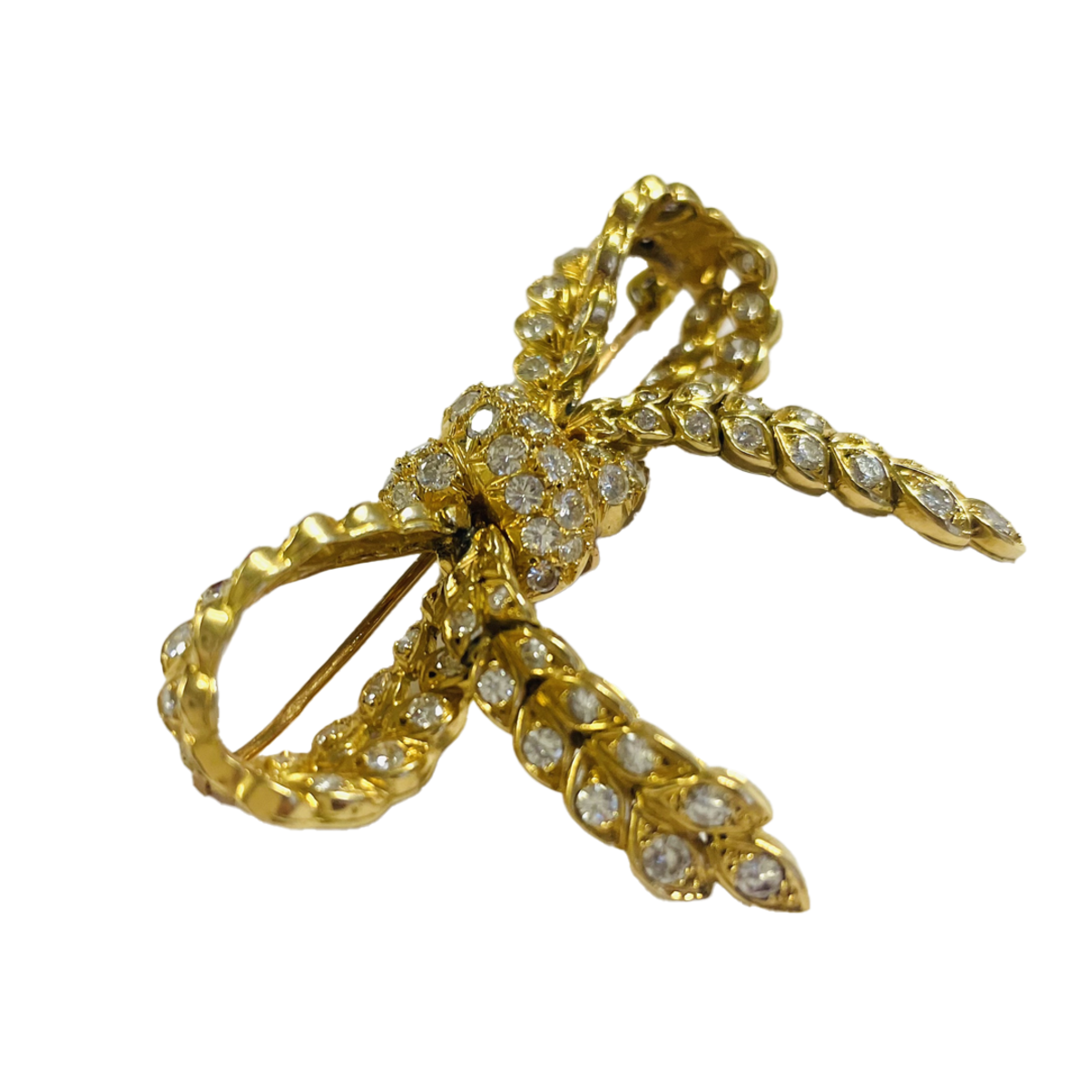 Pierre Sterlé Paris 1940s 18KT Yellow Gold Diamond Bow Brooch front