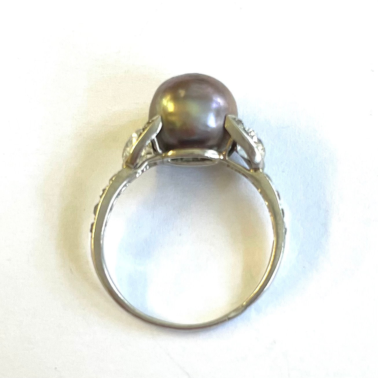 Edwardian Platinum Natural Pearl & Diamond Ring profile