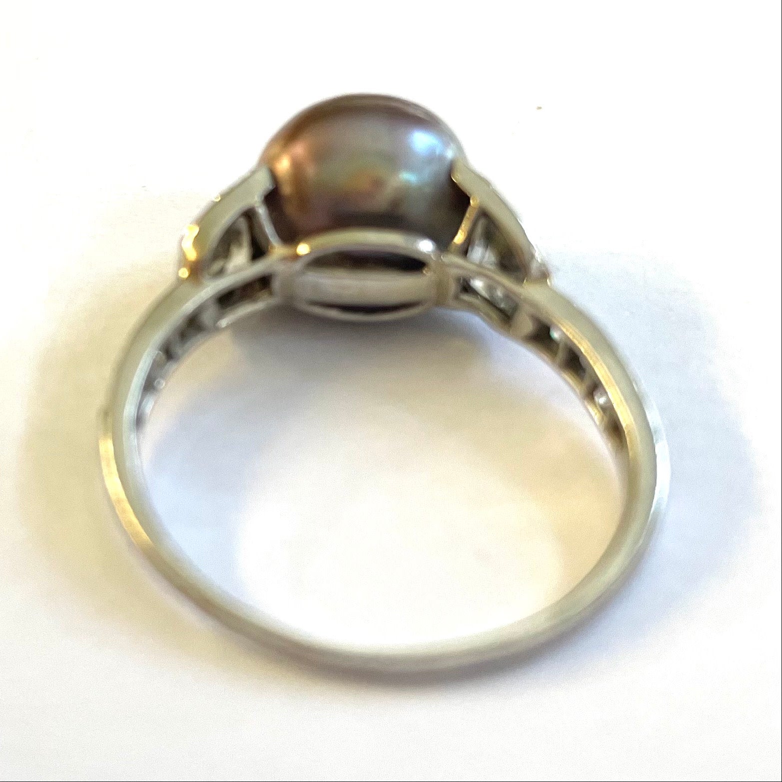 Edwardian Platinum Natural Pearl & Diamond Ring back