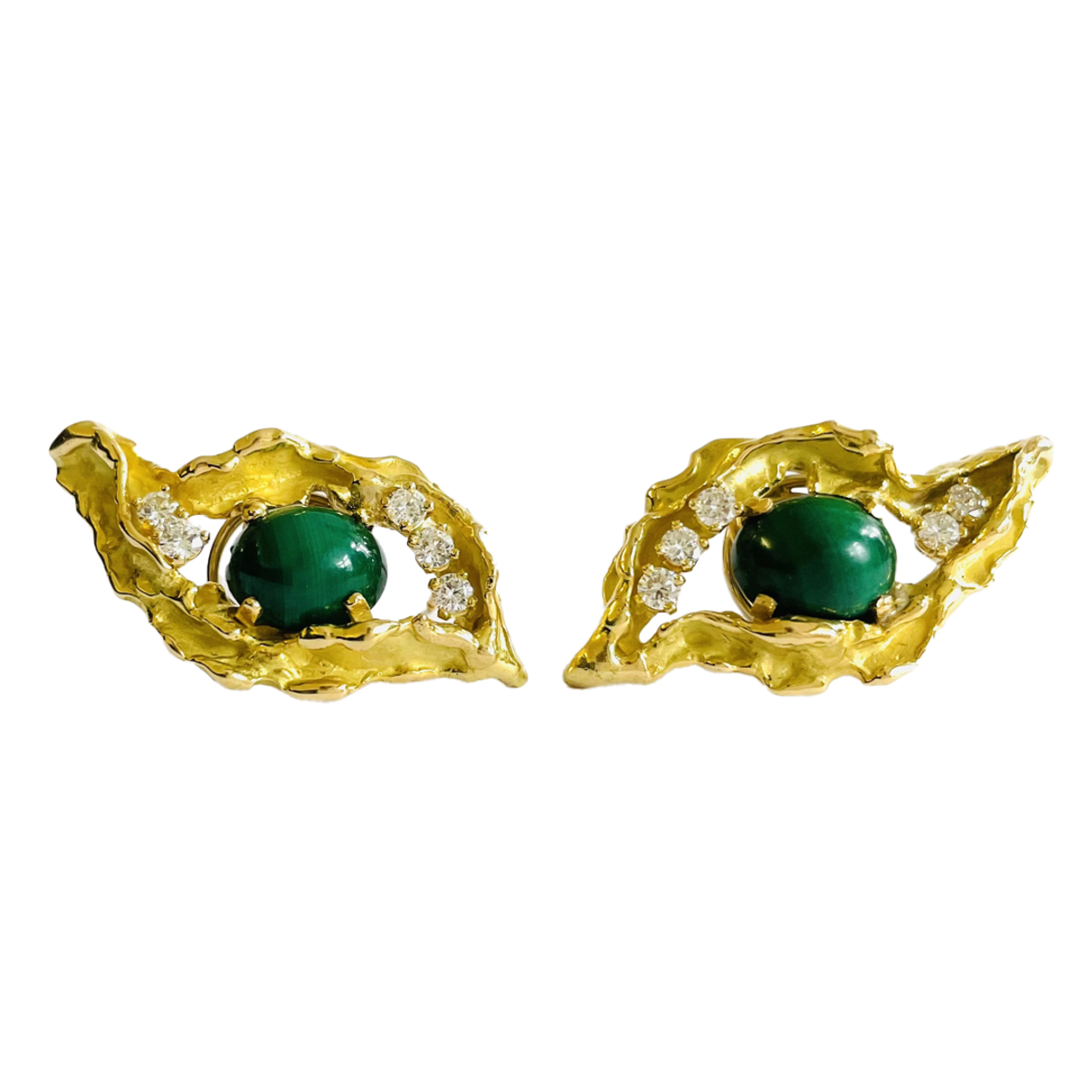 Chaumet French 1960s Yellow Gold Malachite Diamond Earrings