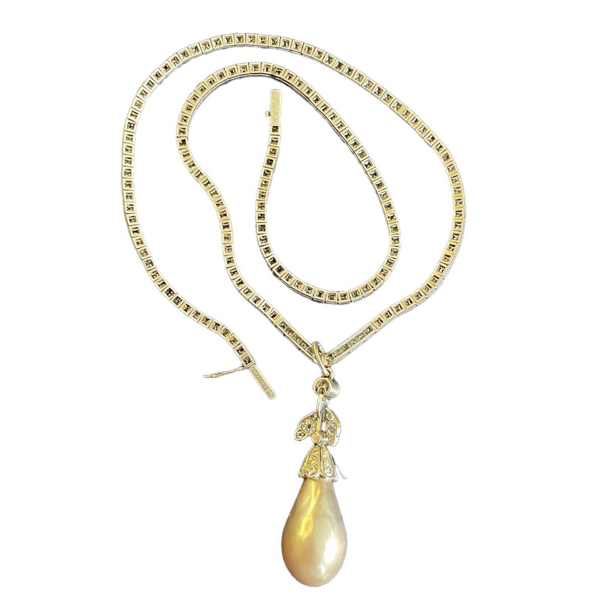 Cartier Art Nouveau Platinum Diamond & Natural Pearl Necklace back