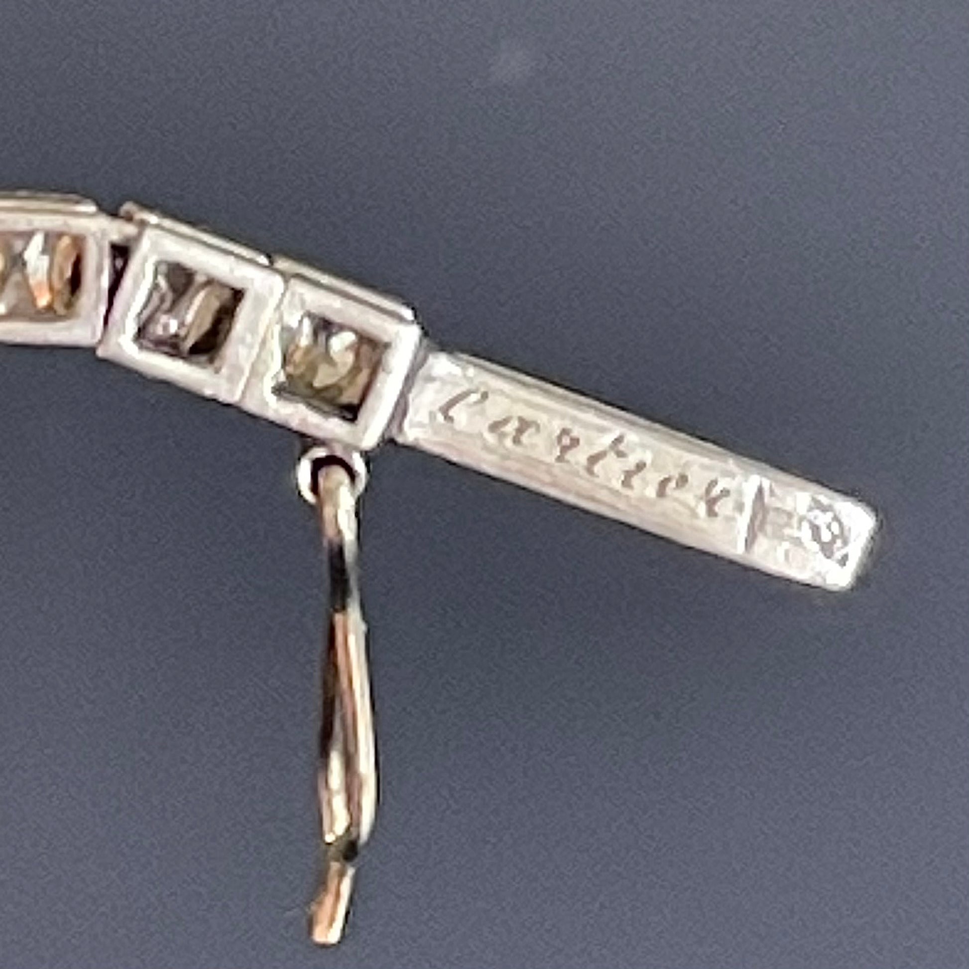 Cartier Art Nouveau Platinum Diamond & Natural Pearl Necklace close-up of signature