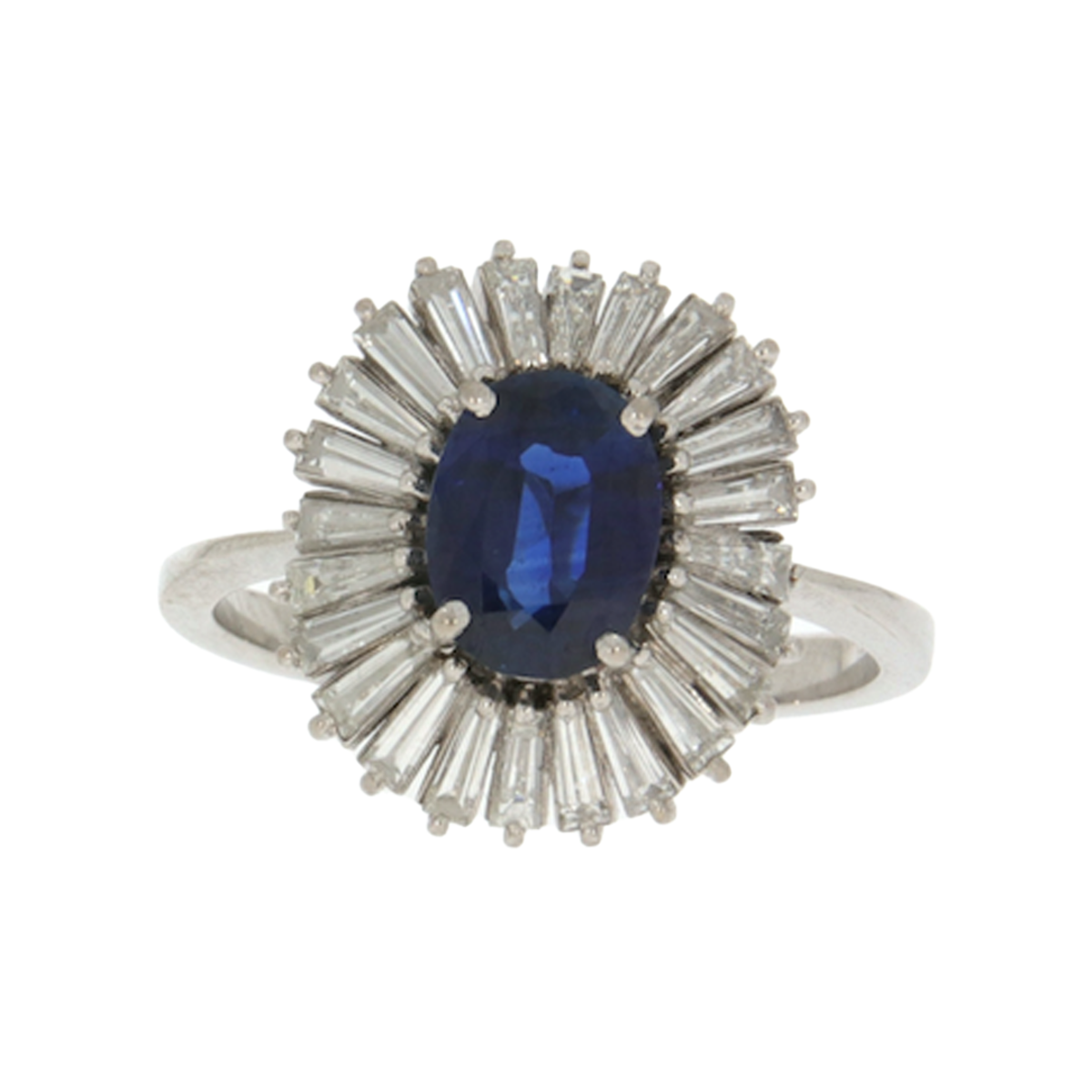 1960s 18KT White Gold Unheated Sapphire & Diamond Ring front
