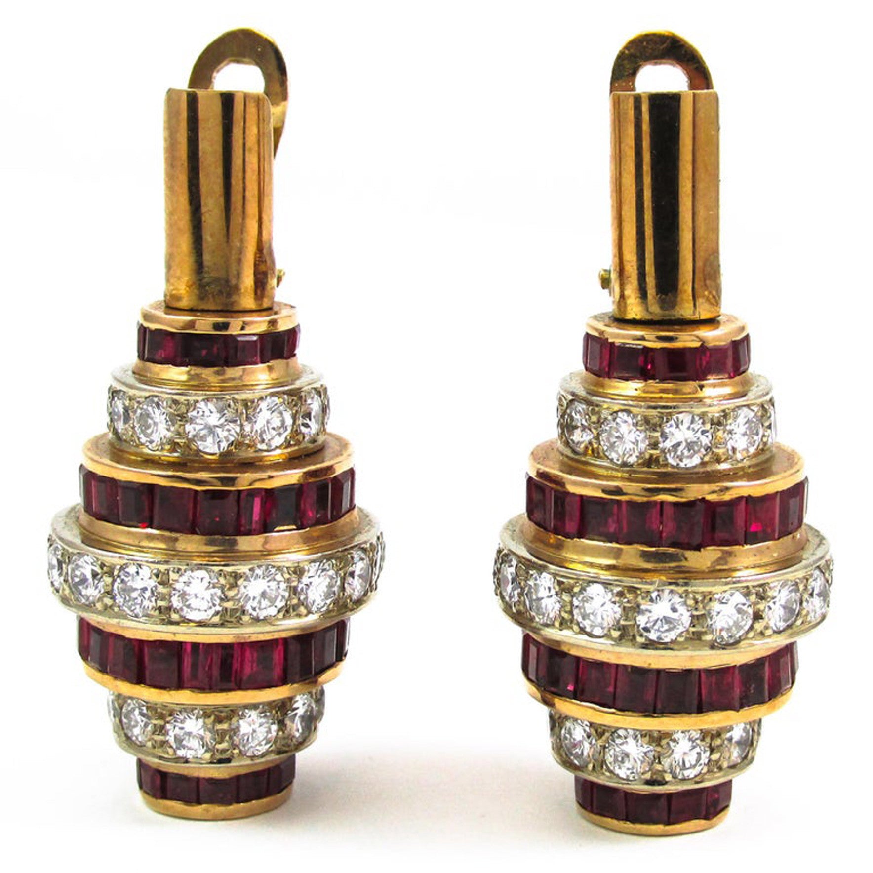 1970s 18KT Yellow & White Gold Ruby & Diamond Set earrings front