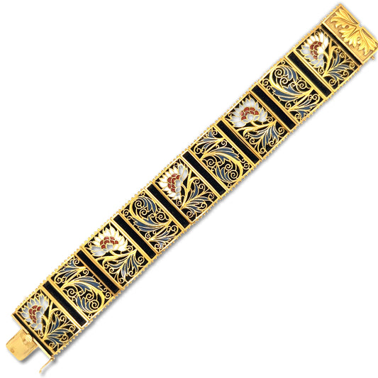 Masriera Art Nouveau 18KT Yellow Gold Enamel Plique-a-jour Bracelet front