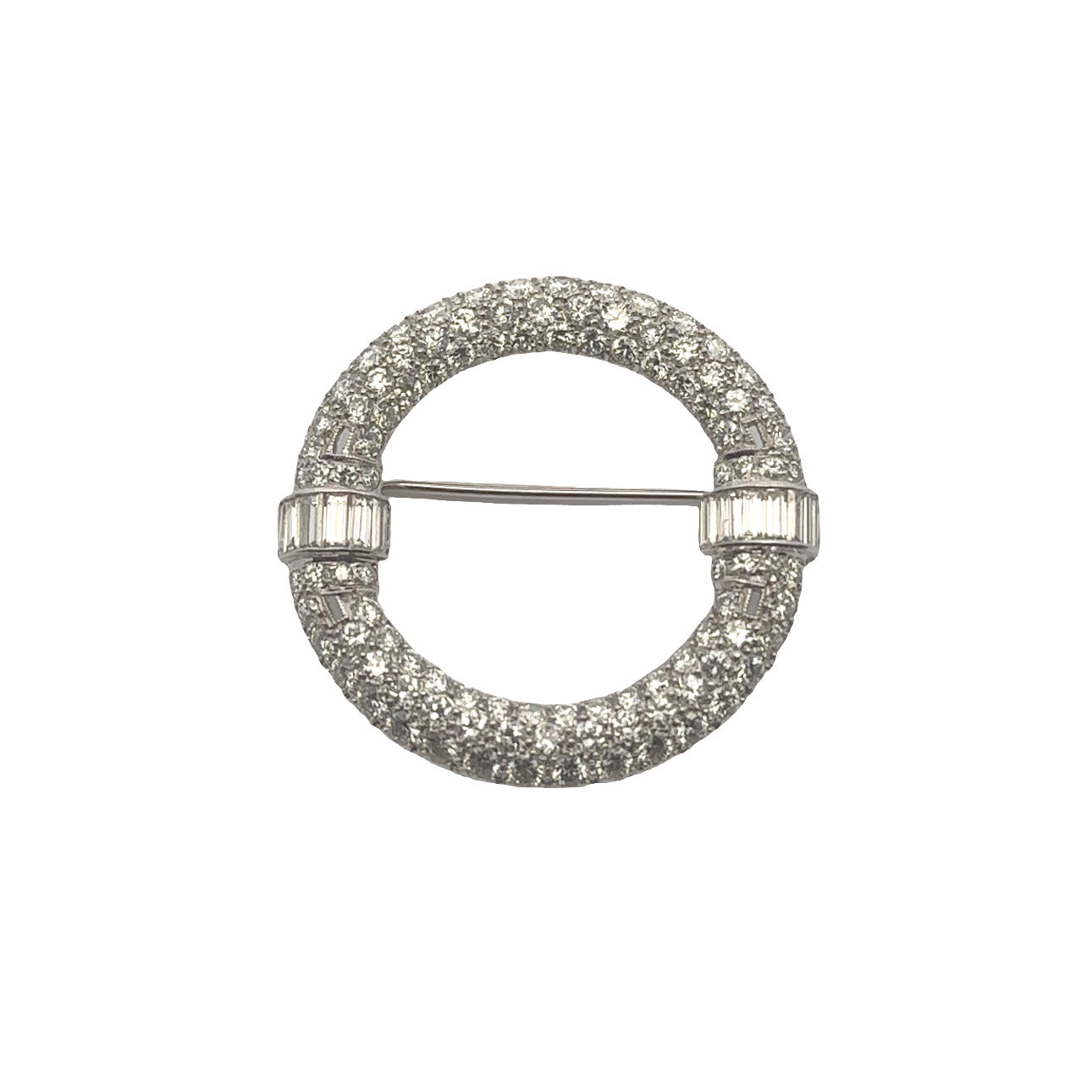Art Deco Platinum Diamond Circle Brooch front