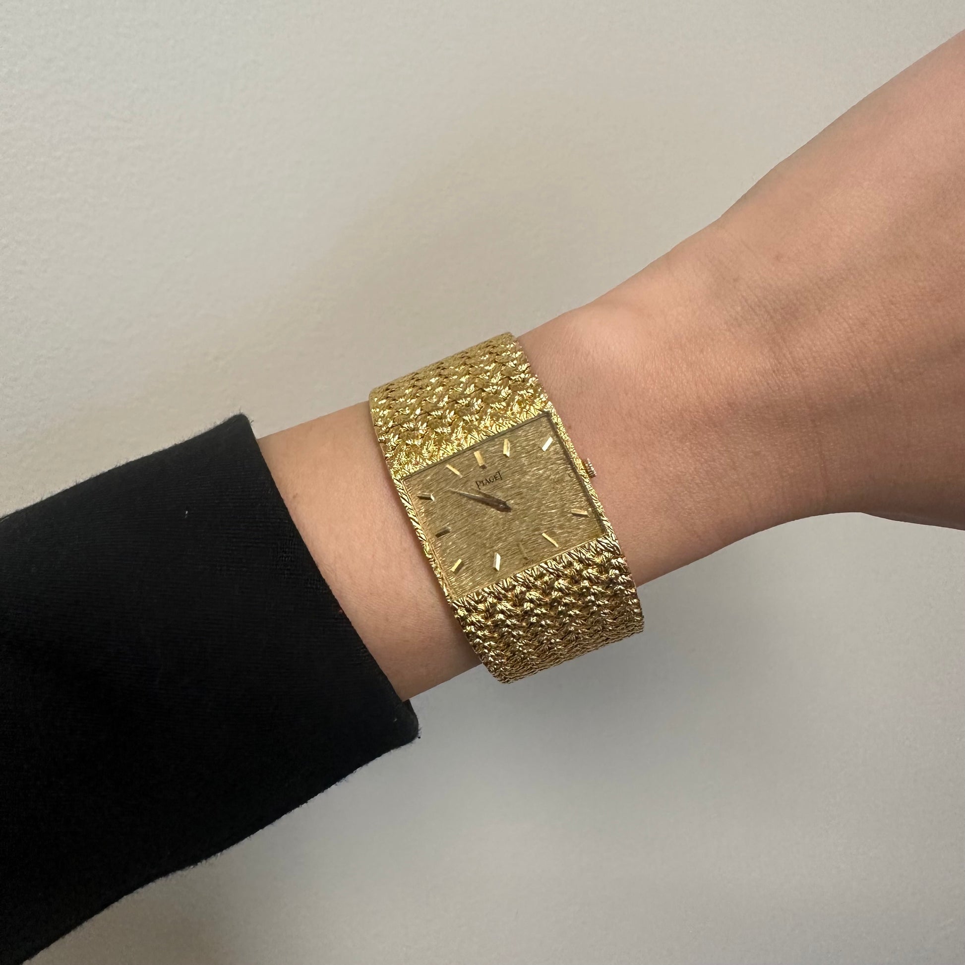 Piaget 1980s 18KT Yellow Gold Watch Bracelet worn on wrist