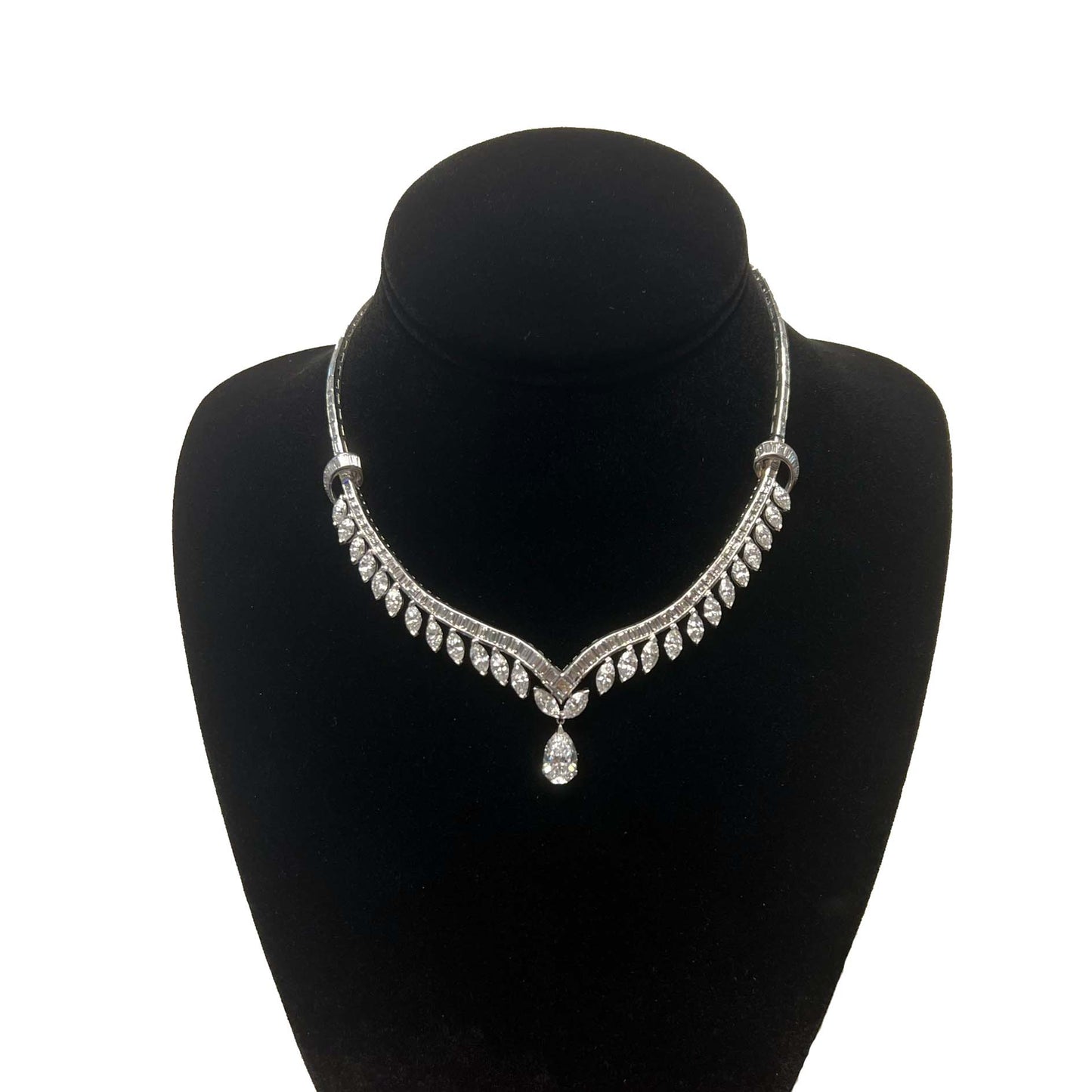 1960s Platinum Diamond Necklace on form