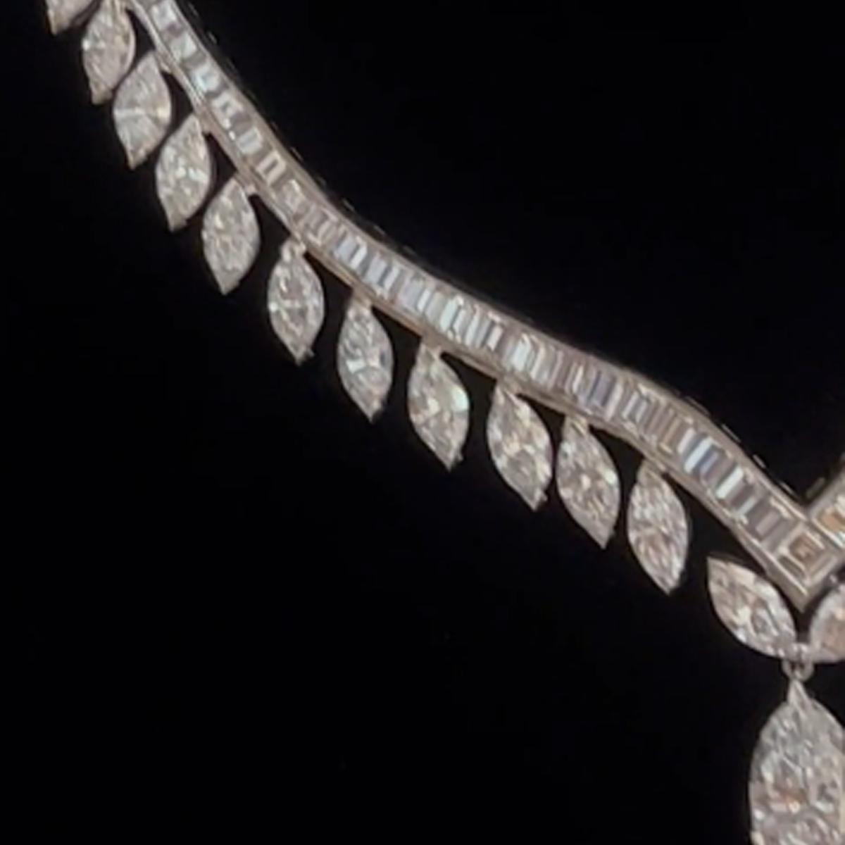 1960s Platinum Diamond Necklace close-up details