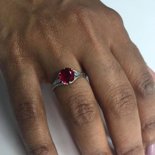 Art Deco Platinum Ruby & Diamond Ring worn on hand