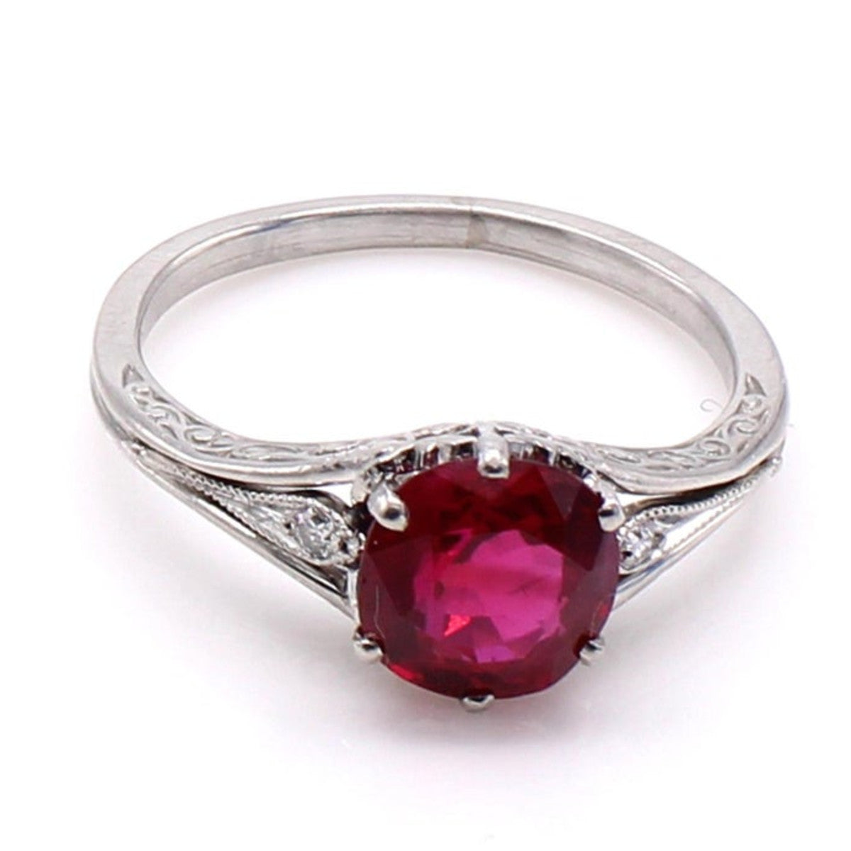 Art Deco Platinum Ruby & Diamond Ring front