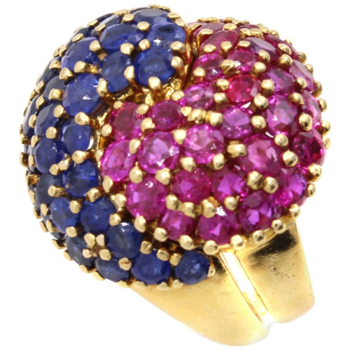 JE Caldwell Retro 18KT Yellow Gold Ruby & Sapphire Puzzle Ring front and side