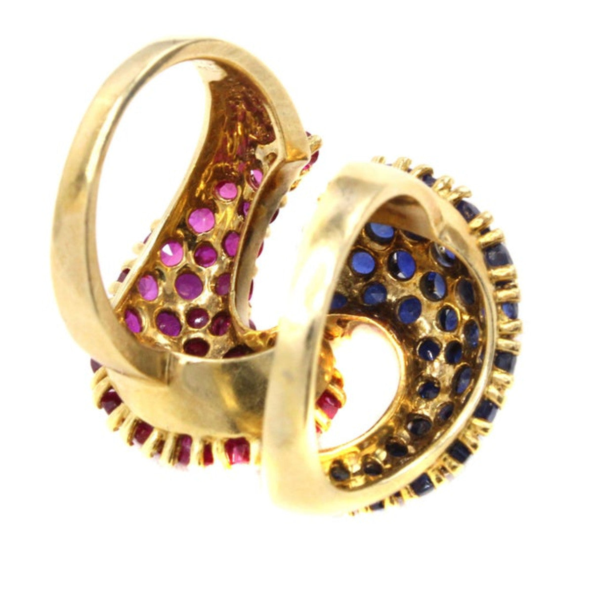 JE Caldwell Retro 18KT Yellow Gold Ruby & Sapphire Puzzle Ring back