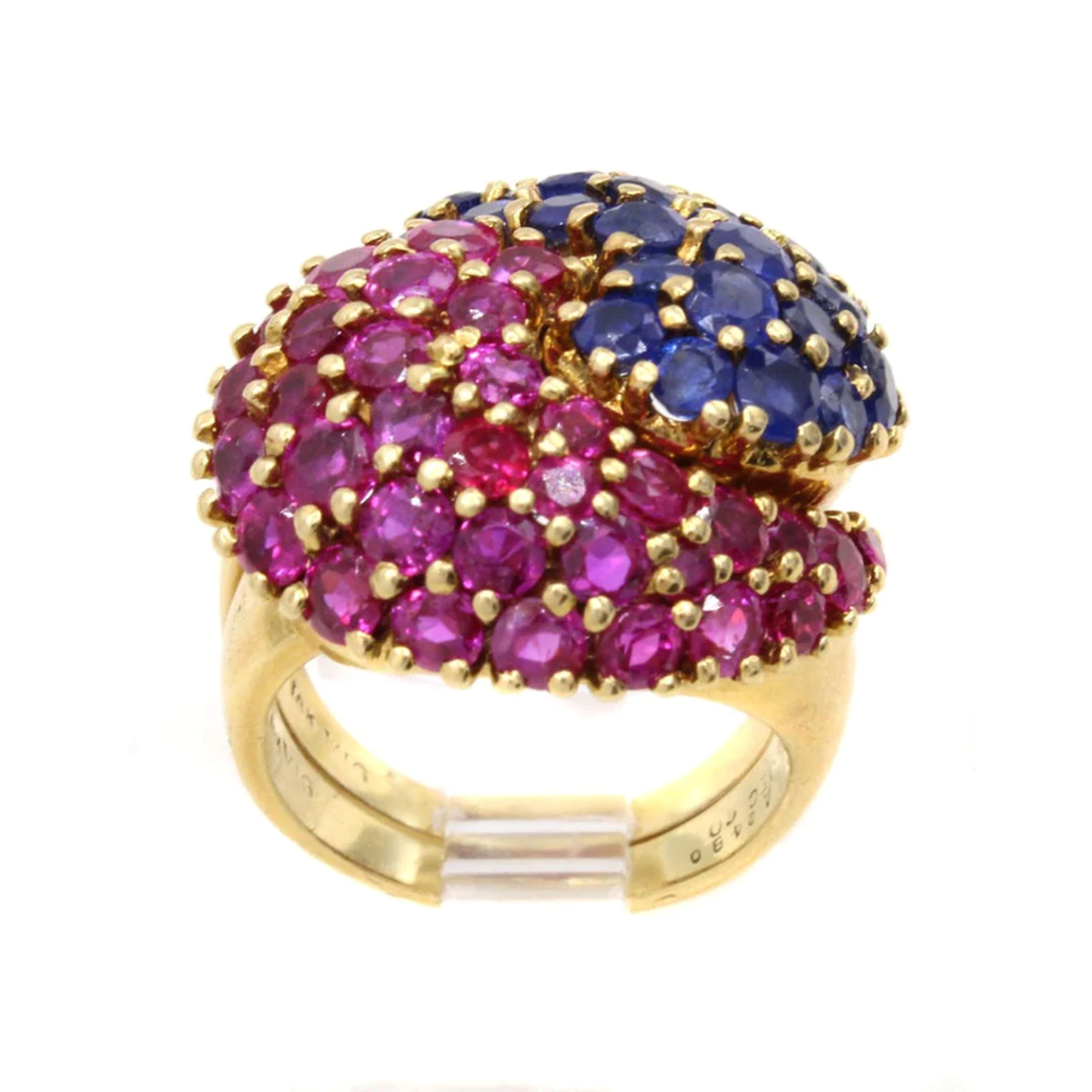 JE Caldwell Retro 18KT Yellow Gold Ruby & Sapphire Puzzle Ring front and bottom