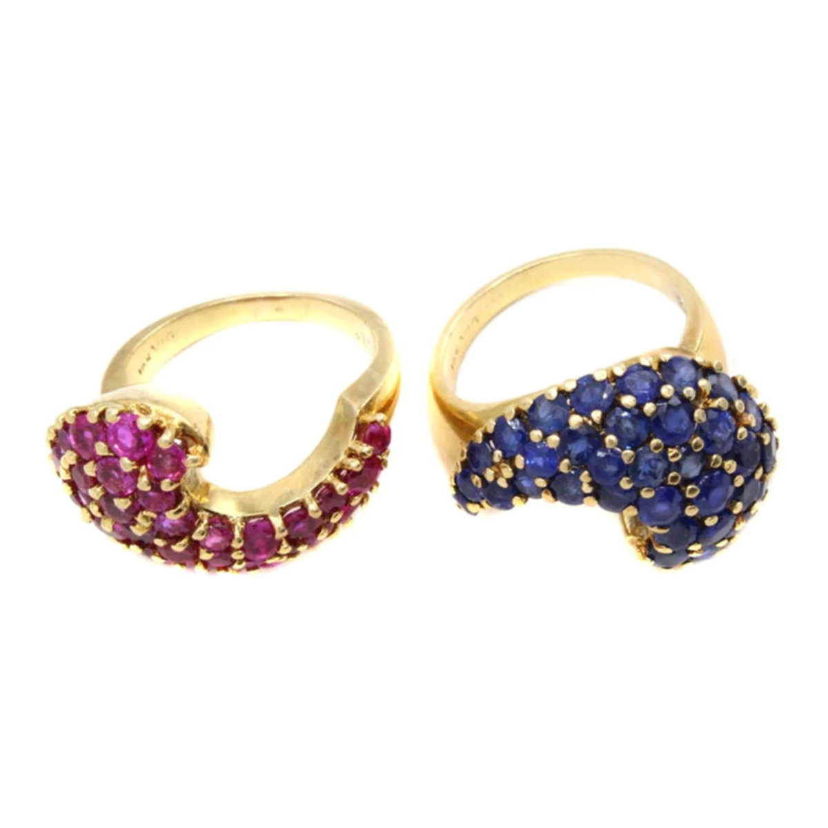 JE Caldwell Retro 18KT Yellow Gold Ruby & Sapphire Puzzle Ring as two rings