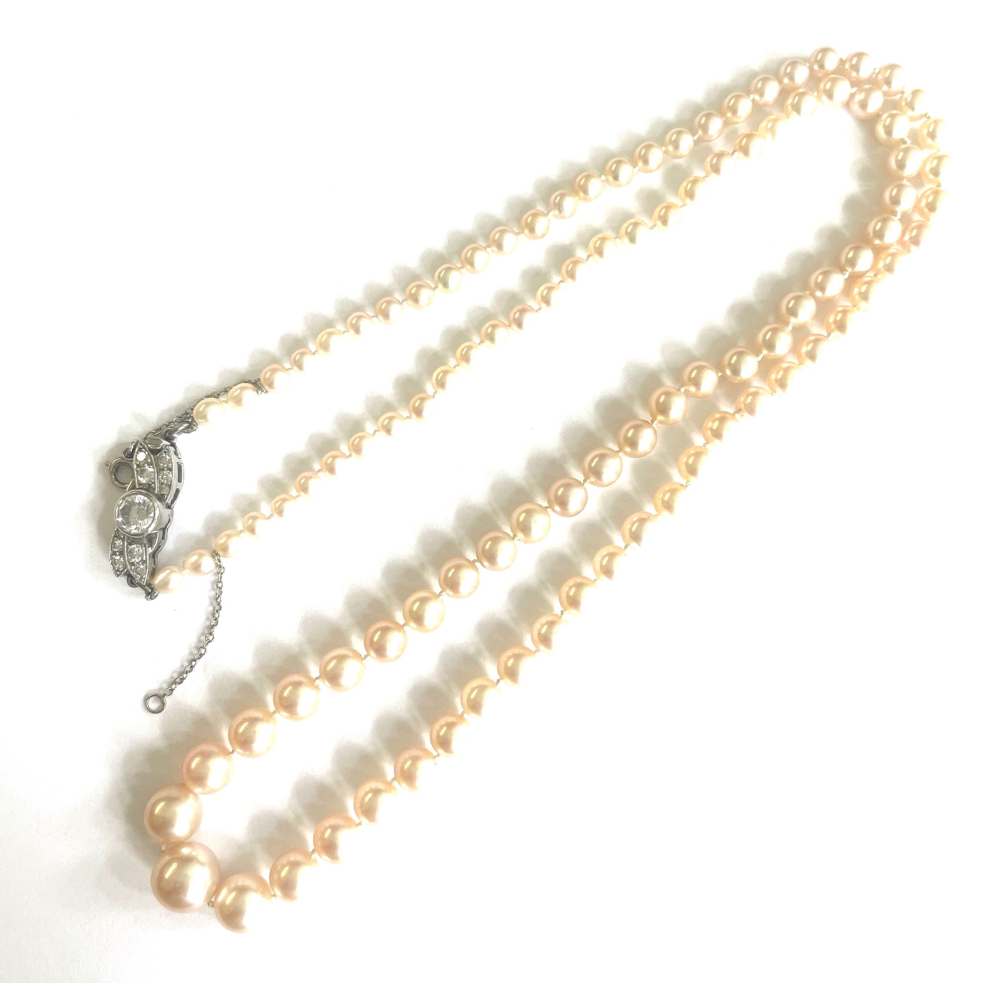 1930s Platinum Natural Pearl & Diamond Necklace front
