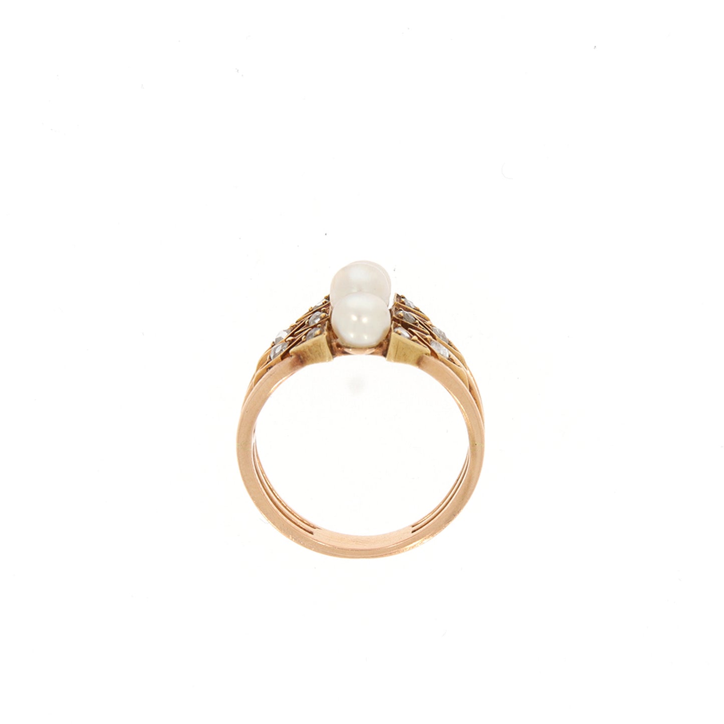 French Antique 18KT Yellow Gold Natural Pearl & Diamond Ring profile