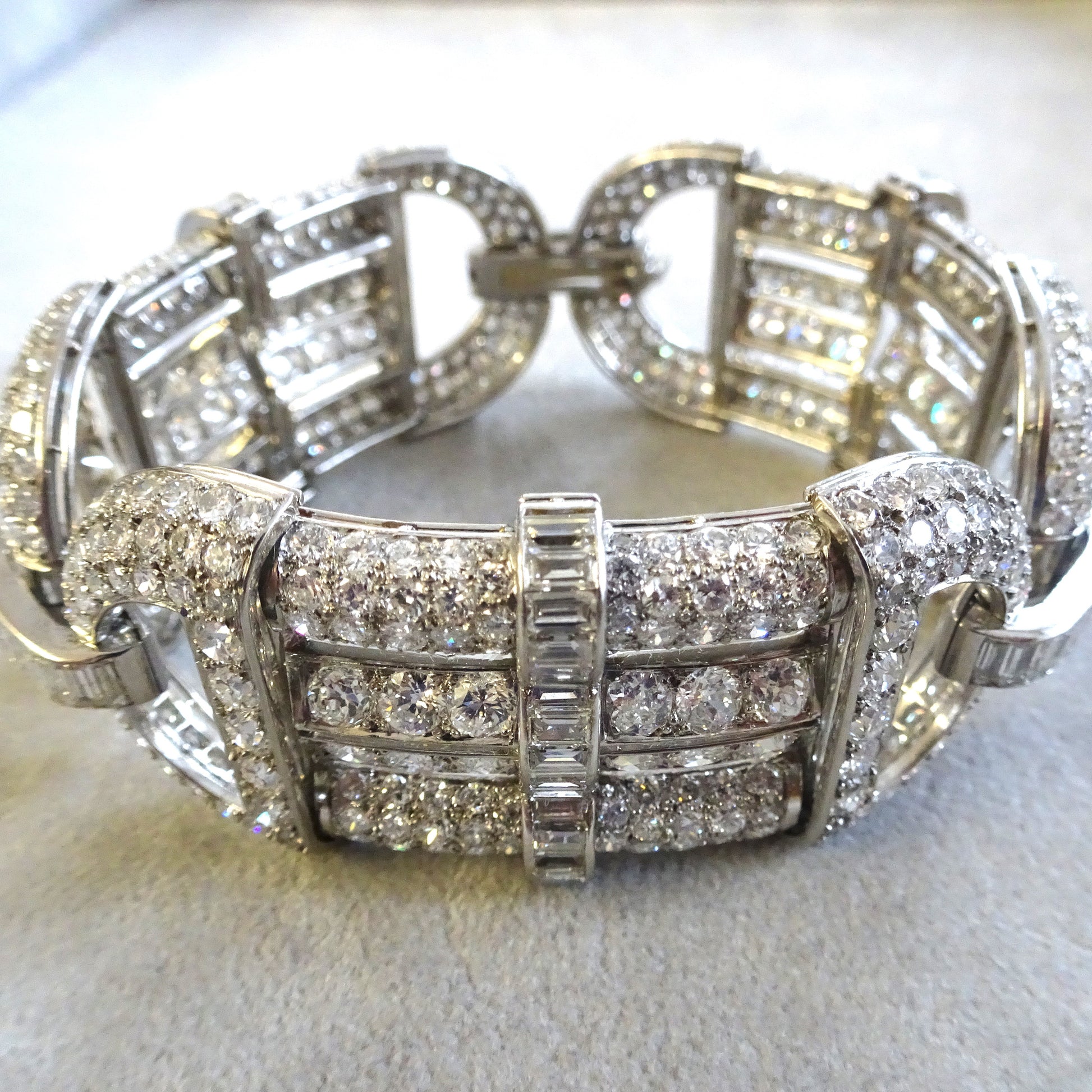 French Art Deco Platinum Diamond Bracelet front