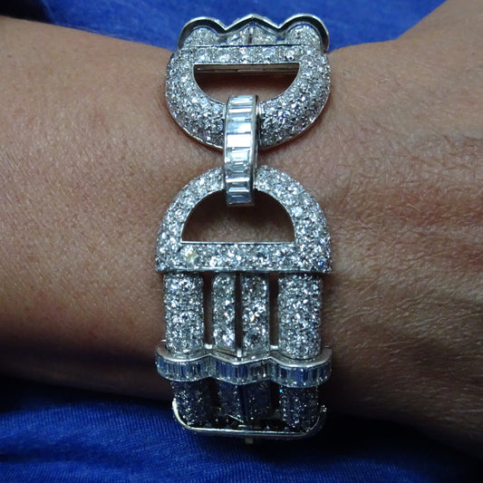 French Art Deco Platinum Diamond Bracelet worn on wrist